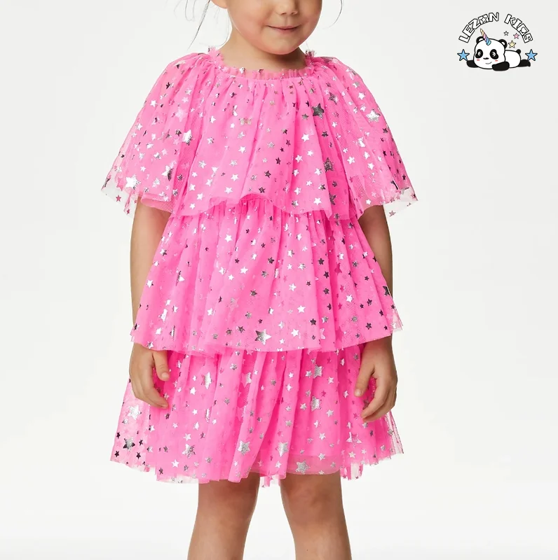 LEZONKIDS - Girl Cake Design Party Gown Fancy Dress Flower Girl Dresses Children's Cake Skirt Dress